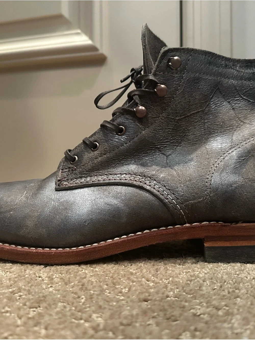 Wolverine 1000 Mile Boots Gray Leather Made In The USA Womens 11